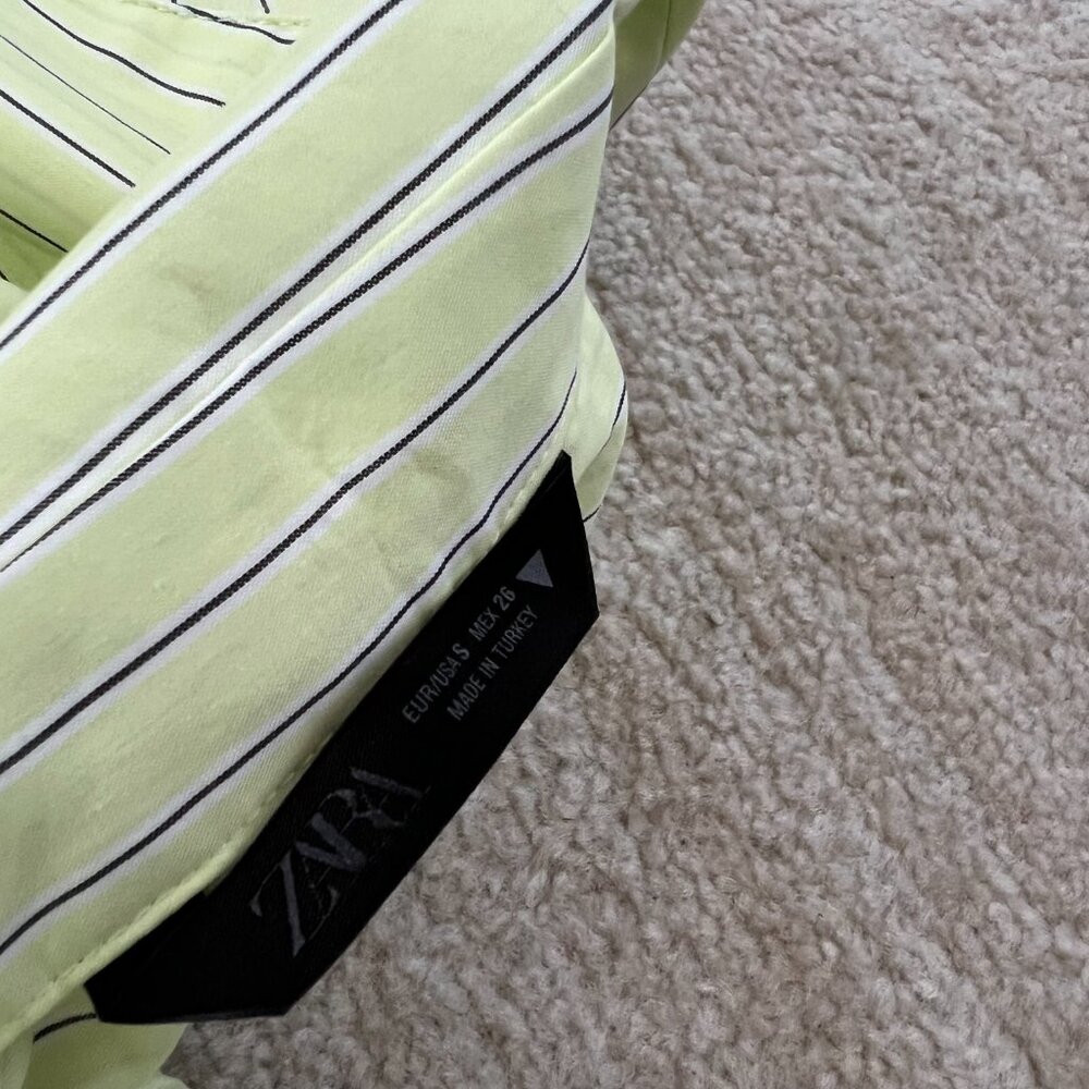 Zara White Green Stripe Long Sleeve Button Up Sheer Oversize Blouse Top S - Picture 2 of 7